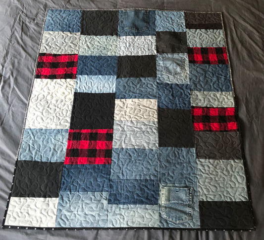 Upcycled Throw Quilt: Black with Buffalo Plaid