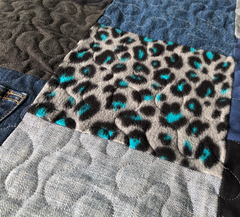 Upcycled Throw Quilt: Turquoise Leopard